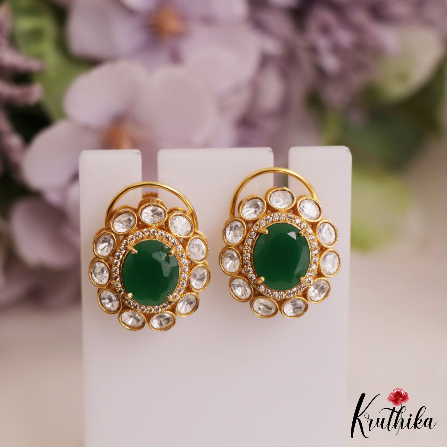Pretty Floral Motifs Polki Victorian Stud Earrings E1011