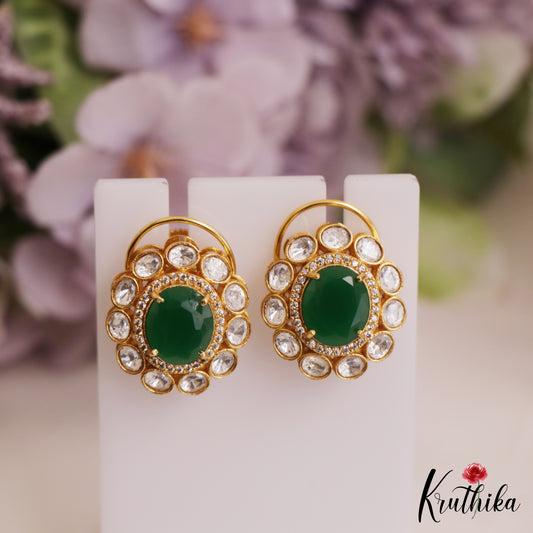 Pretty Floral Motifs Polki Victorian Stud Earrings E1011