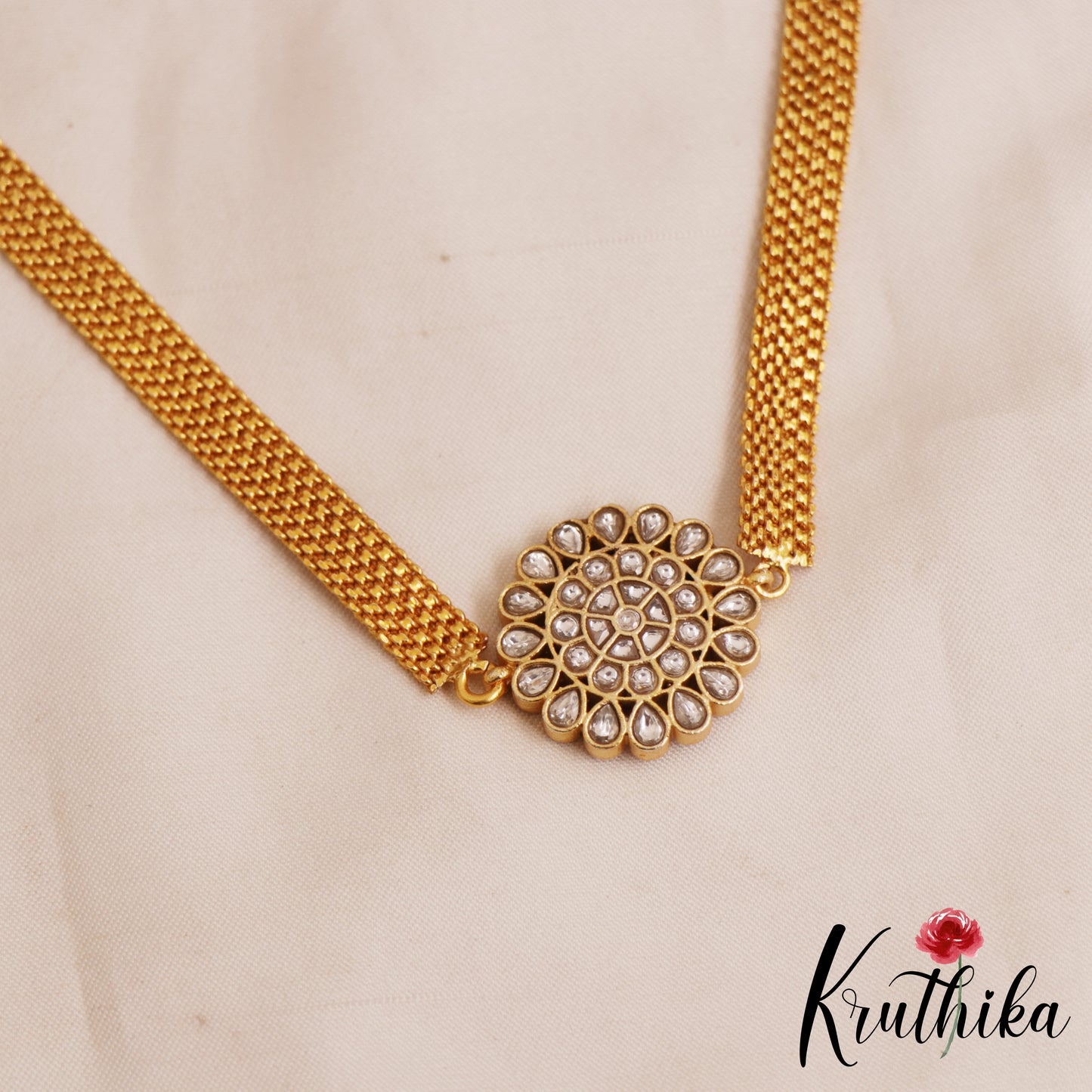 Classic Floral Motifs Jadau Pendant Chain NC2892 (Available In 2 Colors)