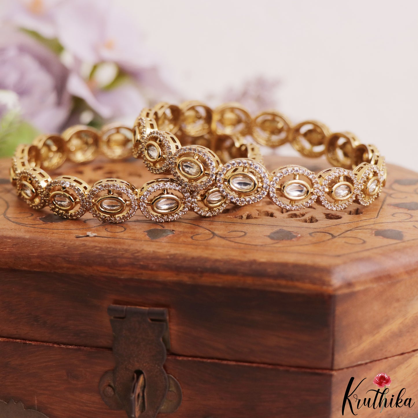 Elegant Geometric CZ Bangles B566 (Set of 2)