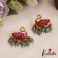 Sparkling Swan Motifs Jadau Stud Earrings With Green Bead Drops E1047