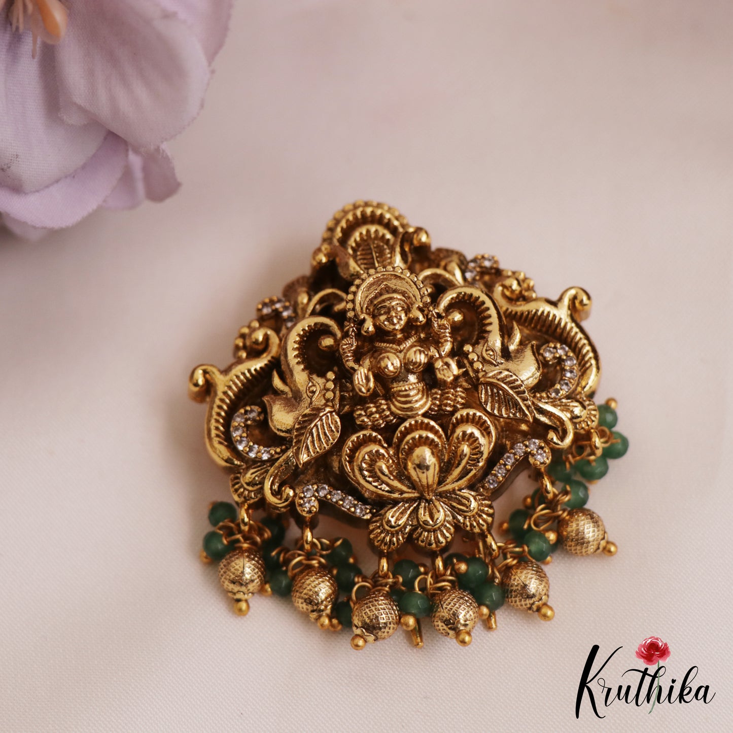 Premium Antique Nagas Lakshmi Motifs Jada Billa With Golden Bead Drops J366