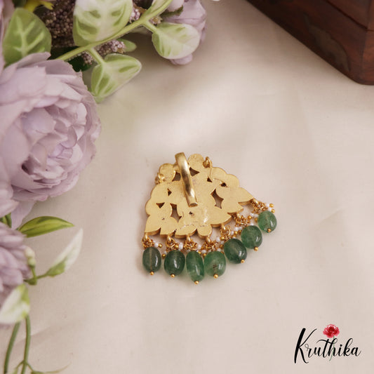 Elegant Floral Jadau Pendant With Pearl And Bead Drops PS250