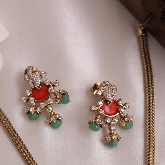 Trendy Peacock Chain Set with Pastel Green Beads NC1830