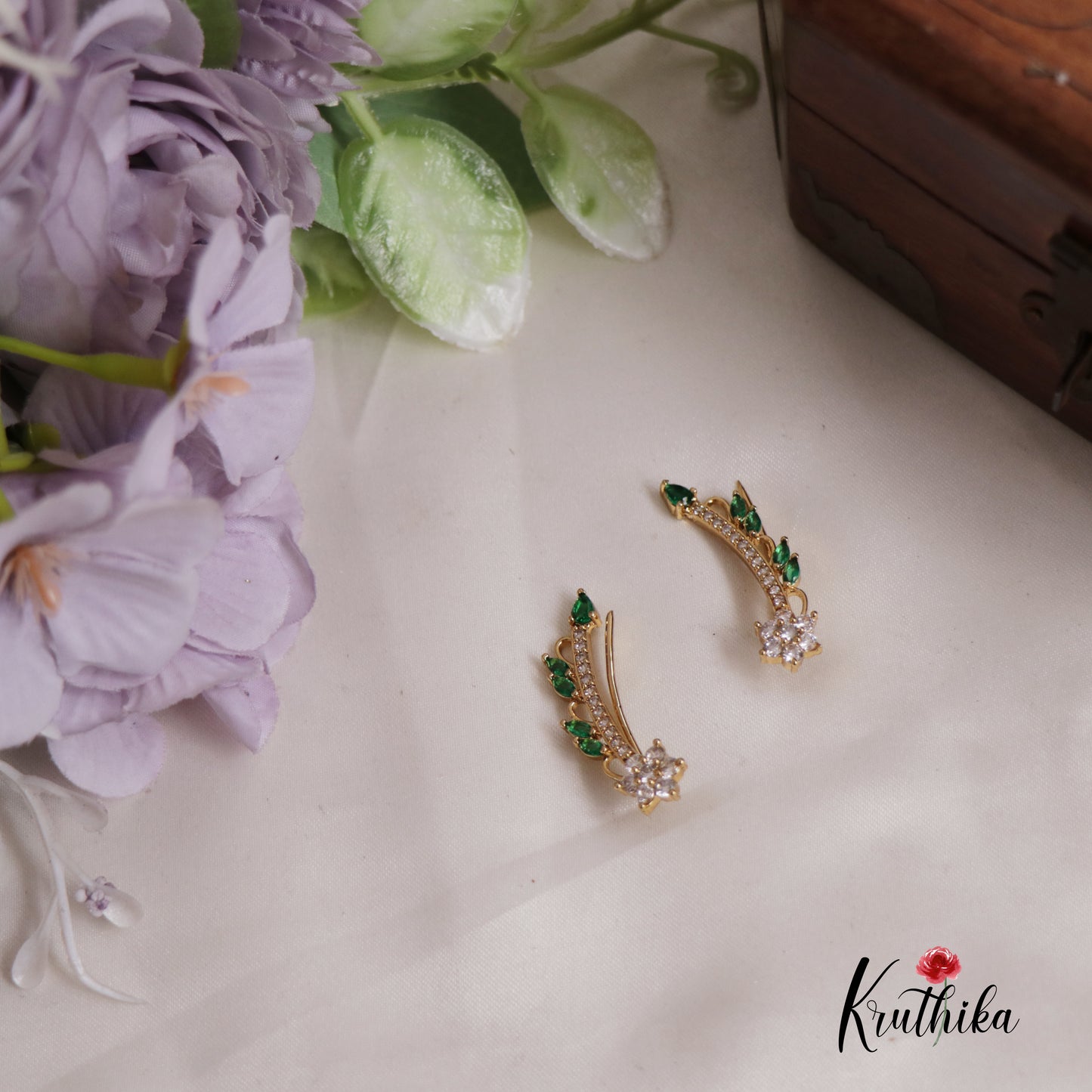 Premium AD Stone Floral Ear Climbers E778 (Available In 3 Colours)