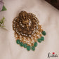Premium Antique Nagas Lakshmi Motifs Jadau Pendant With Green Bead Drops PS293 (Available In 3 Colors)