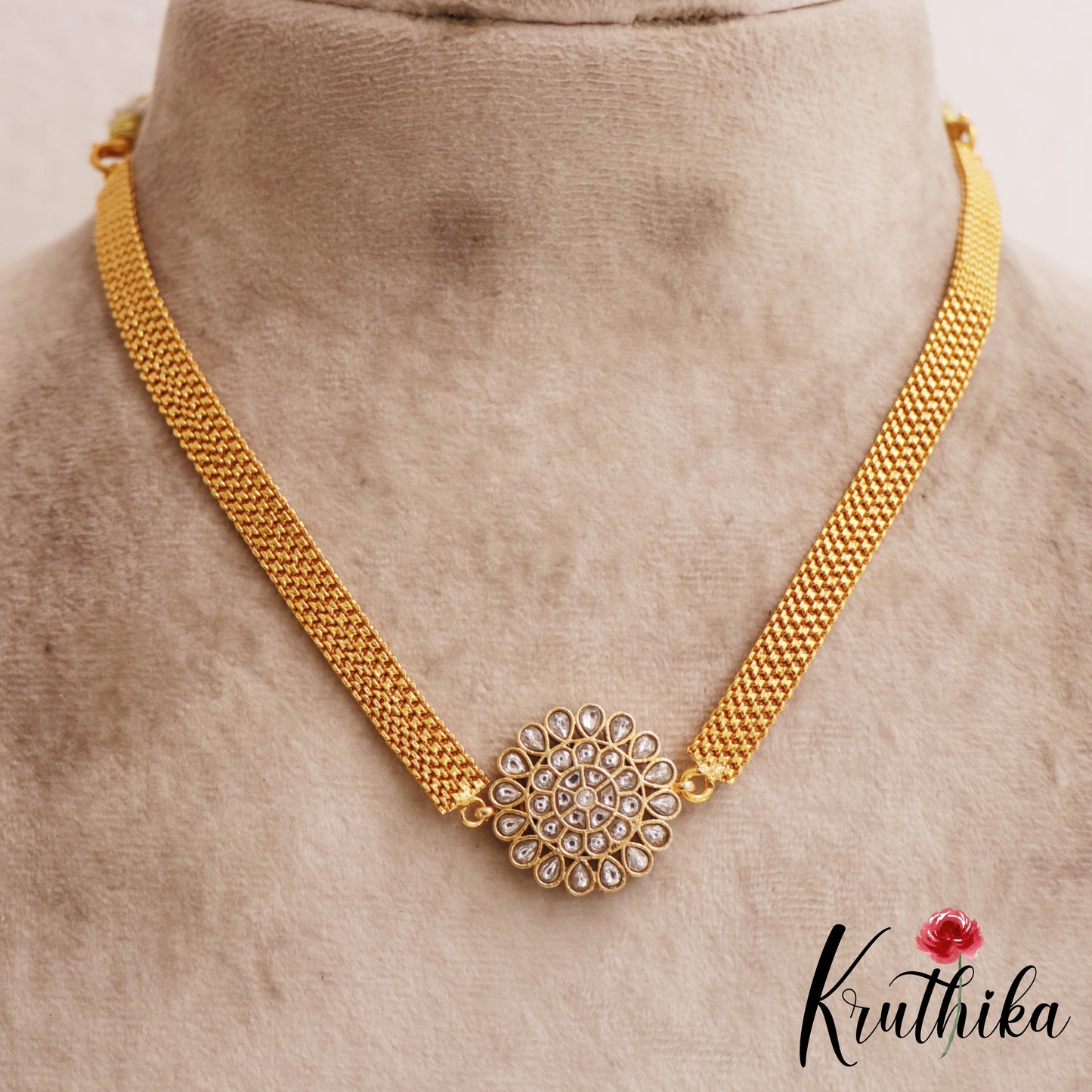 Classic Floral Motifs Jadau Pendant Chain NC2892 (Available In 2 Colors)