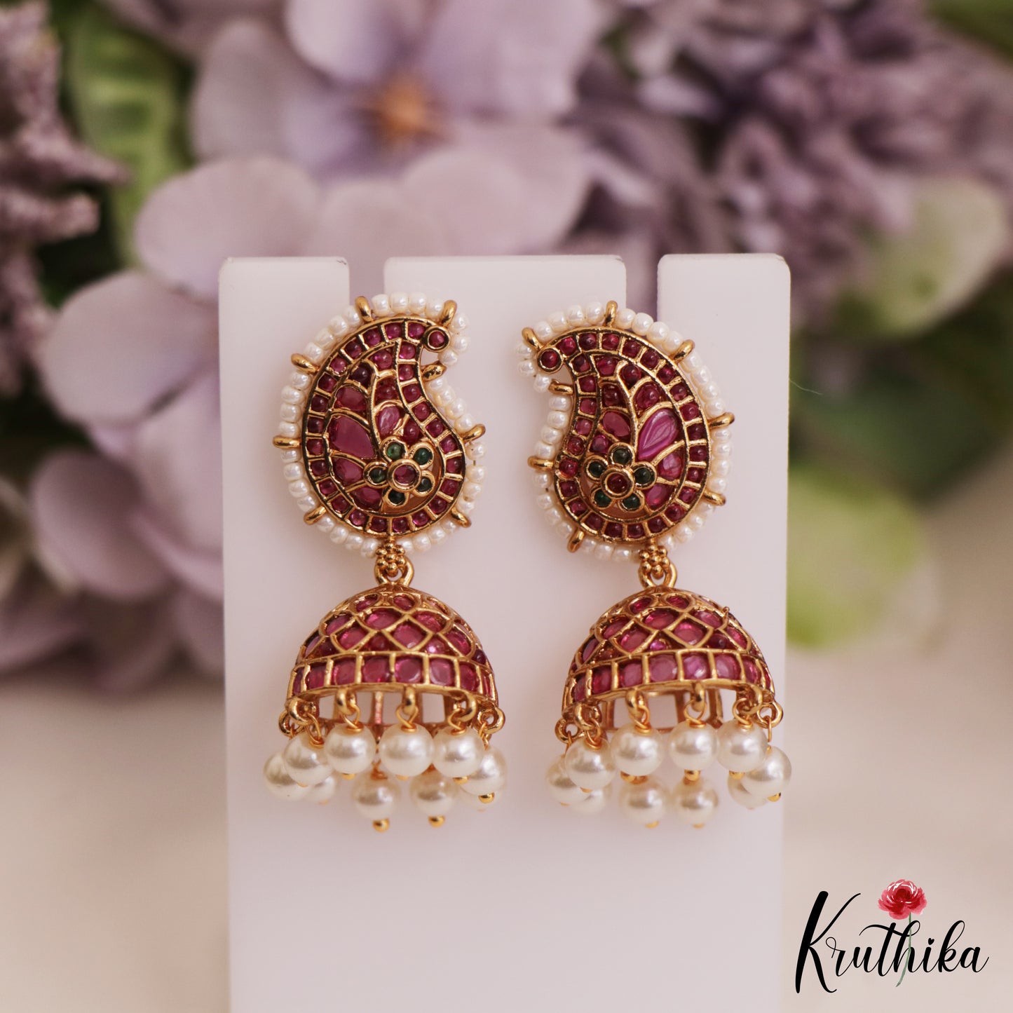 Classic Pearl Border Mango Motifs Kemp Jhumka E1020 (Available In 2 Colors)