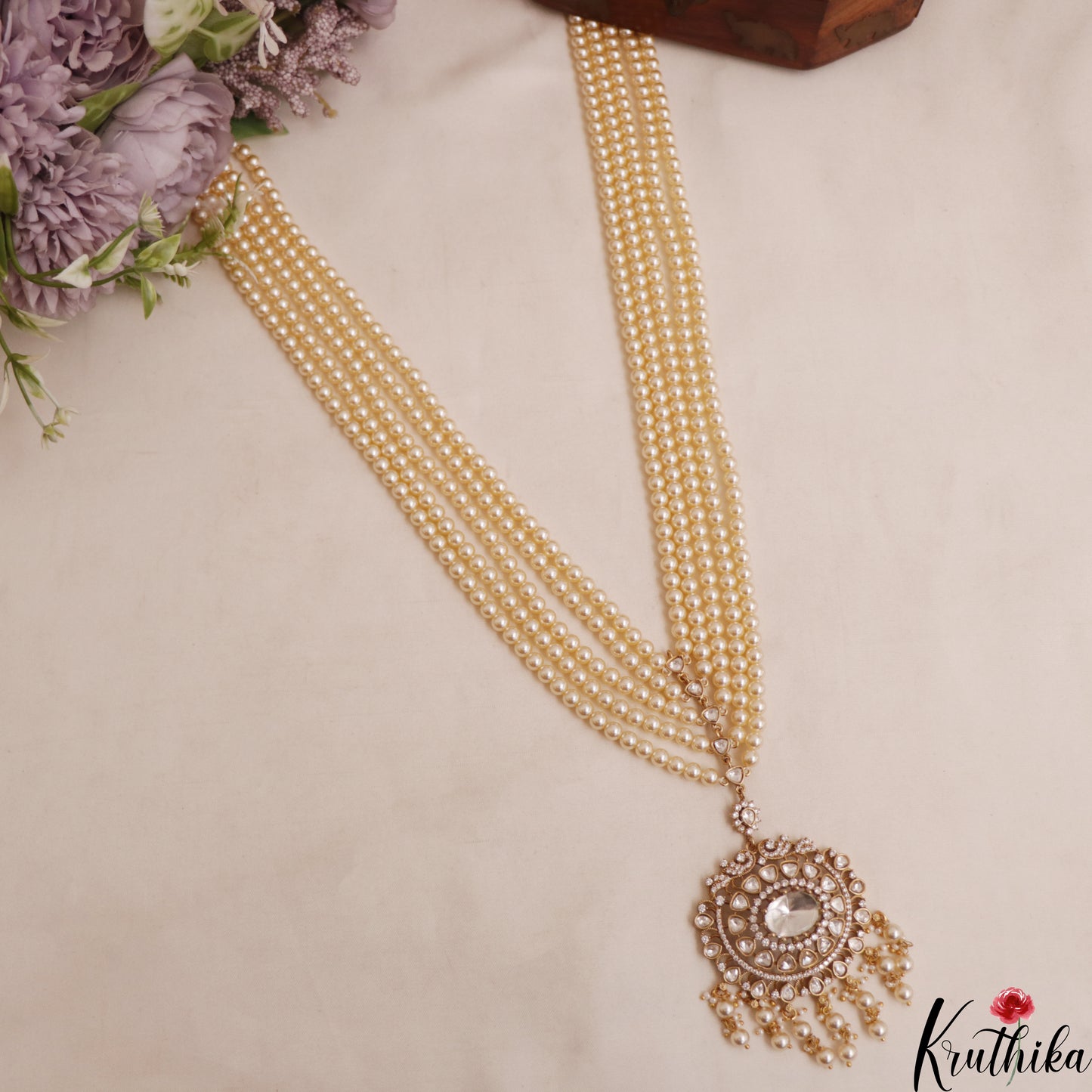Stunning Multi Strand Pearl Chain With Polki Victorian Pendant LH2112 (Available In 4 Colors)