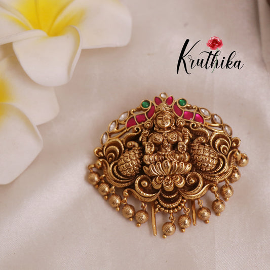 Gorgeous Antique Nagas Lakshmi Jadau Jada Billa With Golden Bead Drops J144