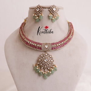 Pre order-Trendy AD Victorian hasli necklace with bead drops NC1890 (Available in two colors)-Pre order 25 to 30 days