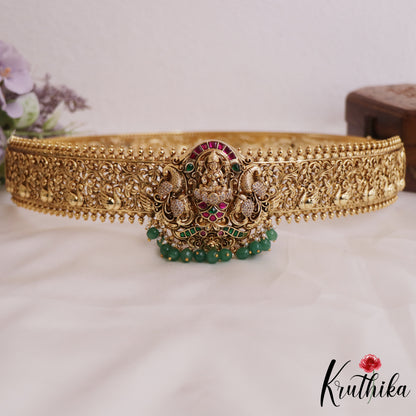 Gorgeous Antique Nagas Lakshmi Motifs Jadau Hip Belt With Bead Drops V336 (Available In 2 colors)