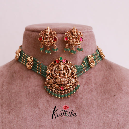 Elegant Lakshmi Green Beads Jadau choker NC2014
