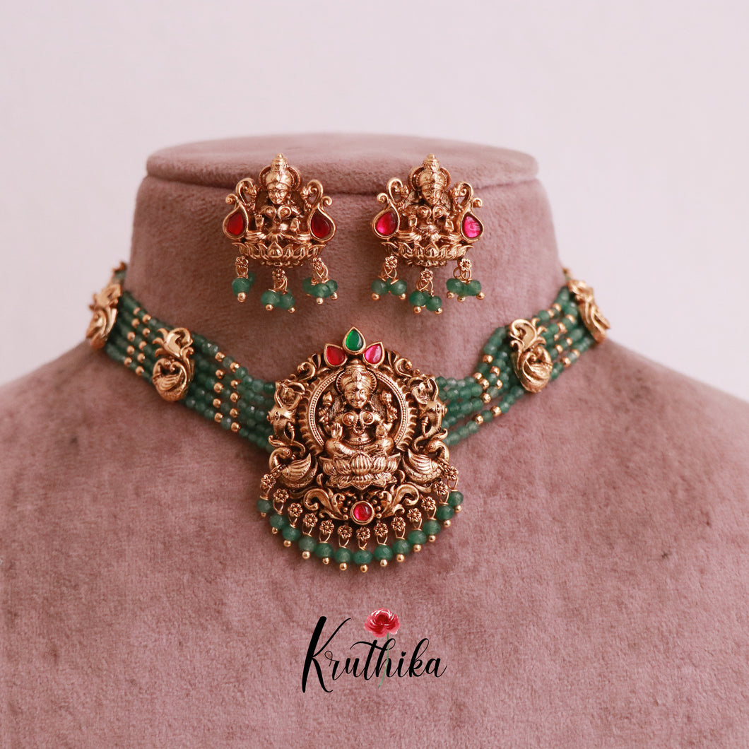 Elegant Lakshmi Green Beads Jadau choker NC2014
