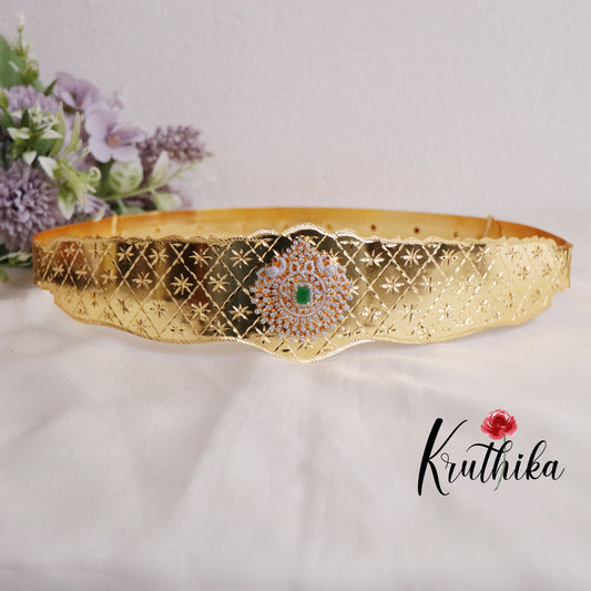 Elegant CZ Sparking Peacock Victorian Light Weight Hip Belt V269