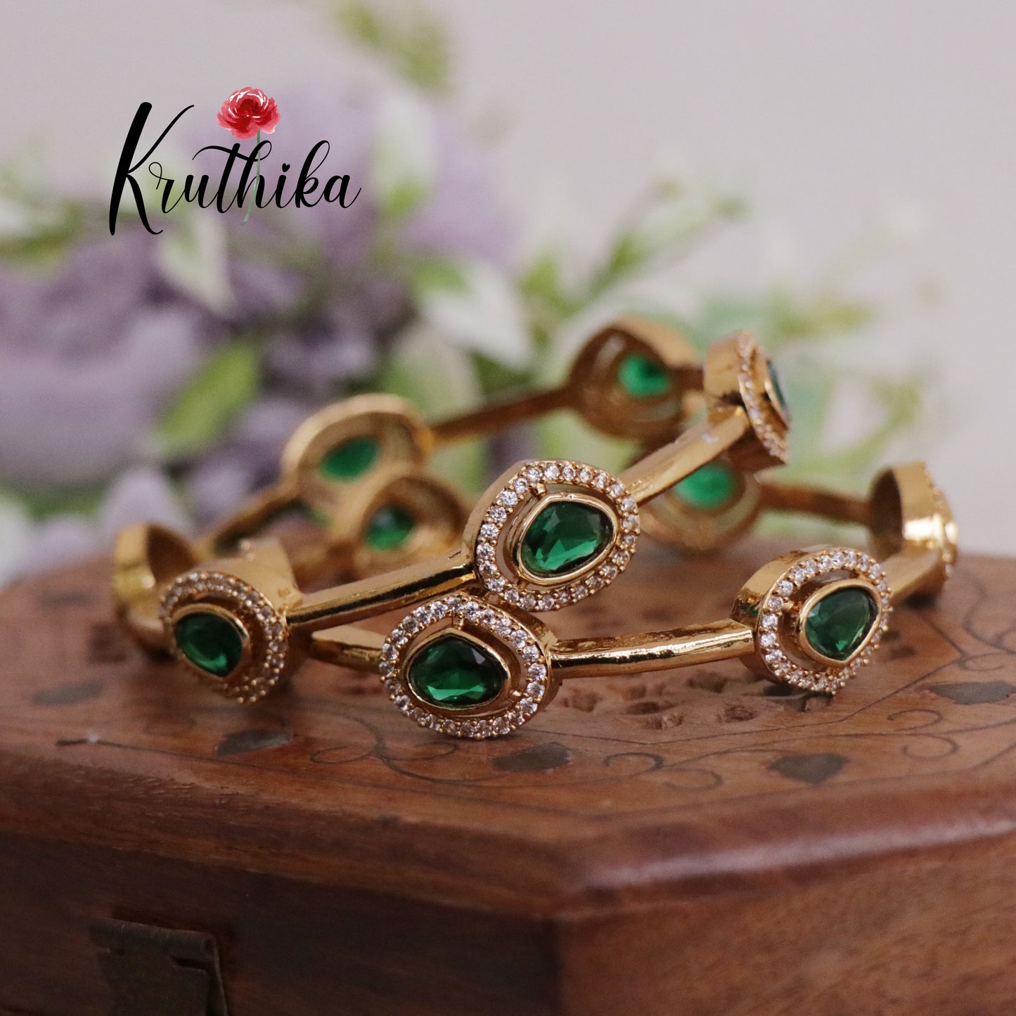 Trendy AD Victorian Bangles B234 (Set of 2 Bangles) (Available in 3 Colours)