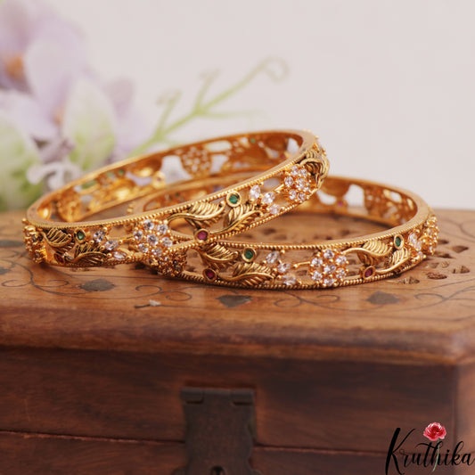 Beautiful Antique Floral Motifs CZ Bangles B553 (Set of 2)