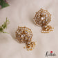 Elegant Pearl Border Floral Stud Earrings With Pearl Drops E1110 (Available In 5 Colors)