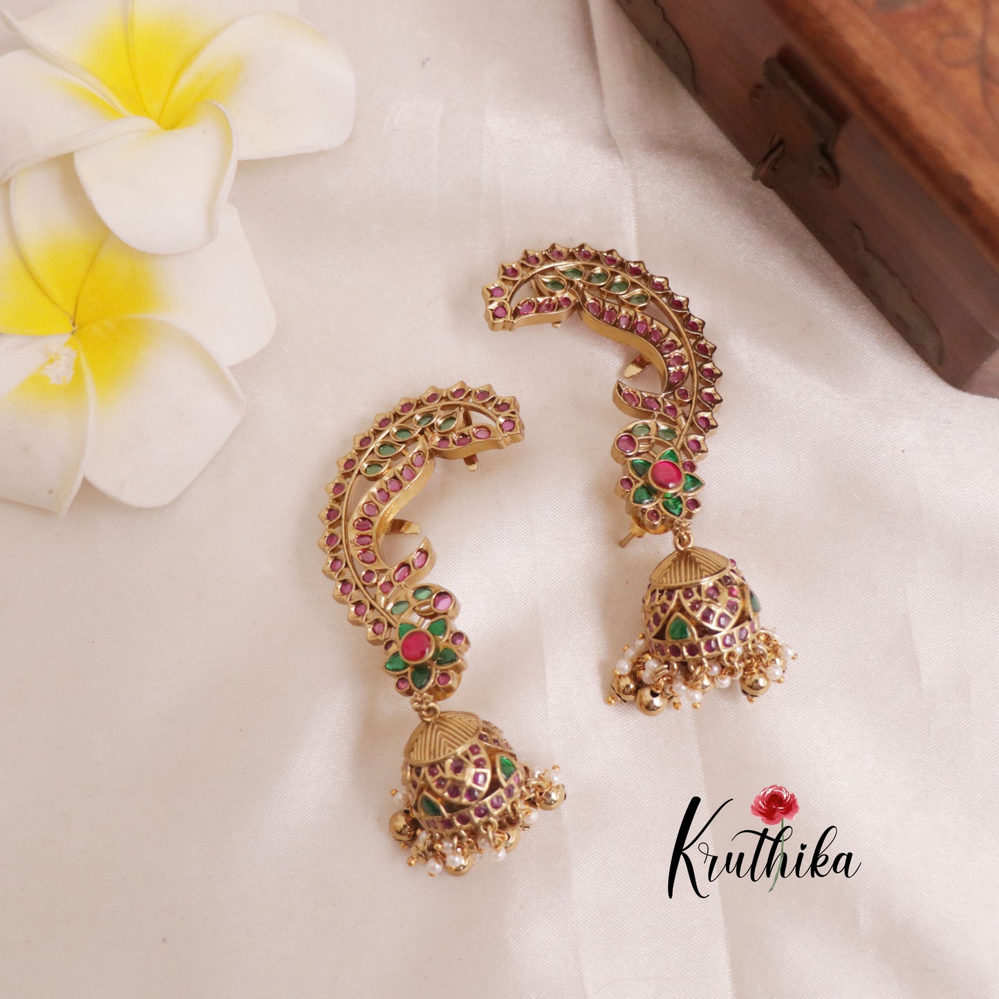 Grand Kemp- Jadau Peacock Jhumkas Earcuff E512