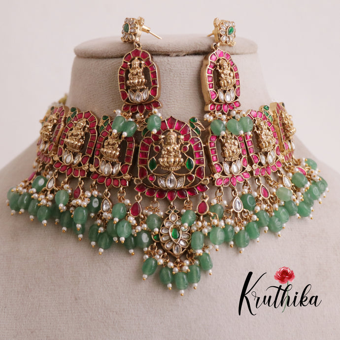 Royal Lakshmi Jadau bead drops Choker NC1898 (Available in three colors)
