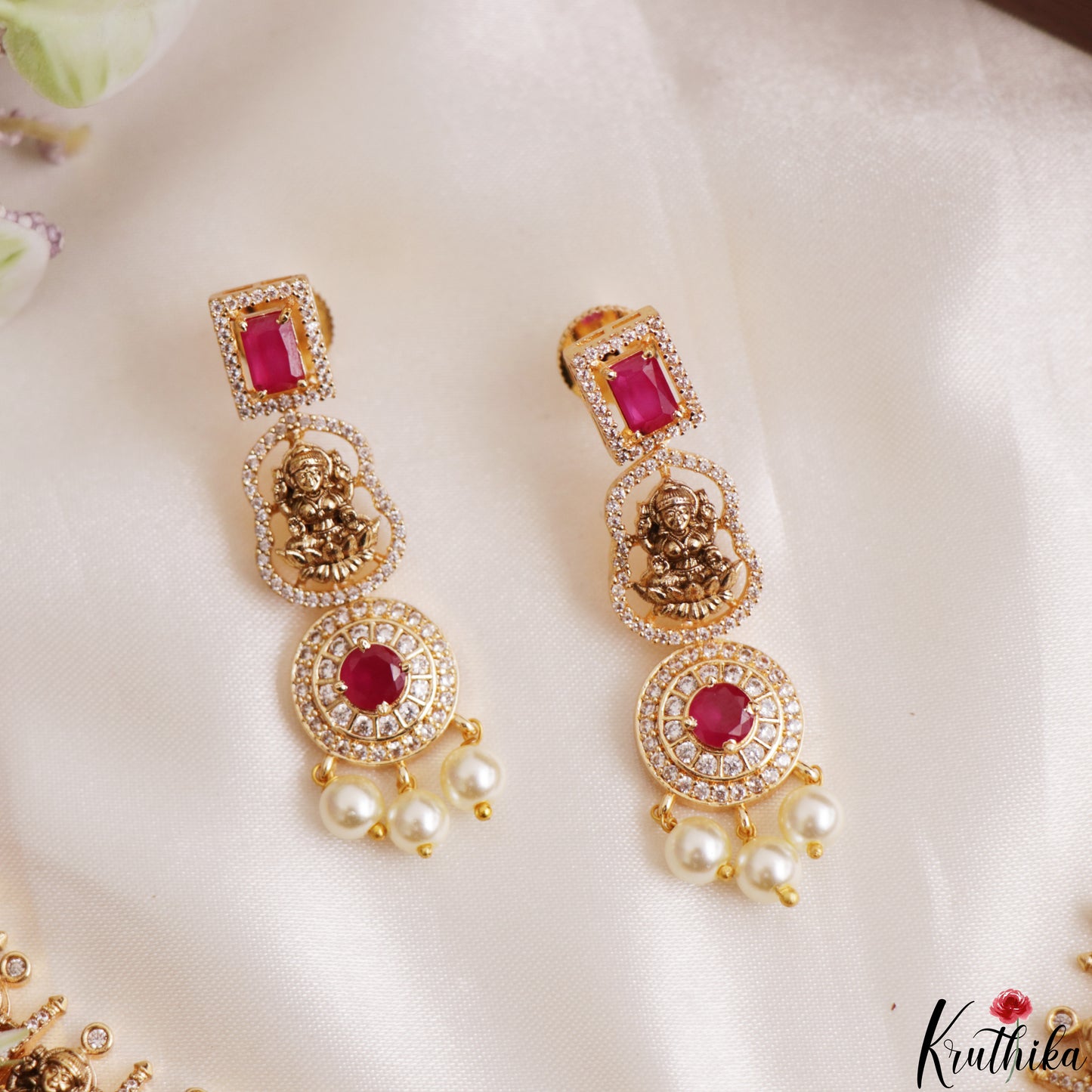 Premium Antique Nagas Lakshmi Motifs Temple Choker With Pearl Drops NC3178 (Available In 2 Colors)