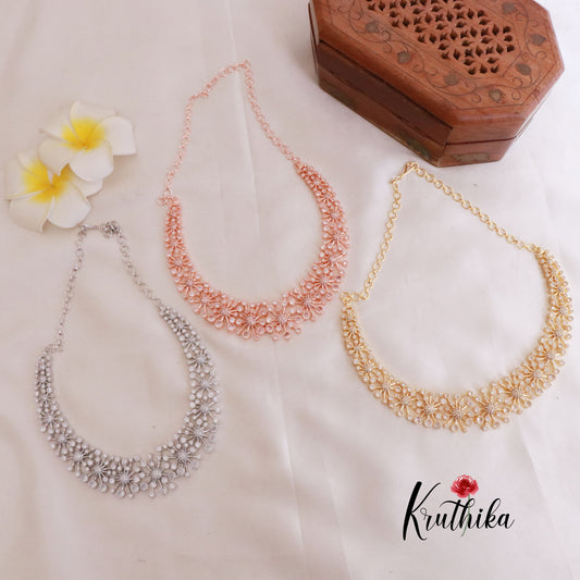 Trendy CZ/AD Flower Design Necklace NC1829 (Available in 3 colours)
