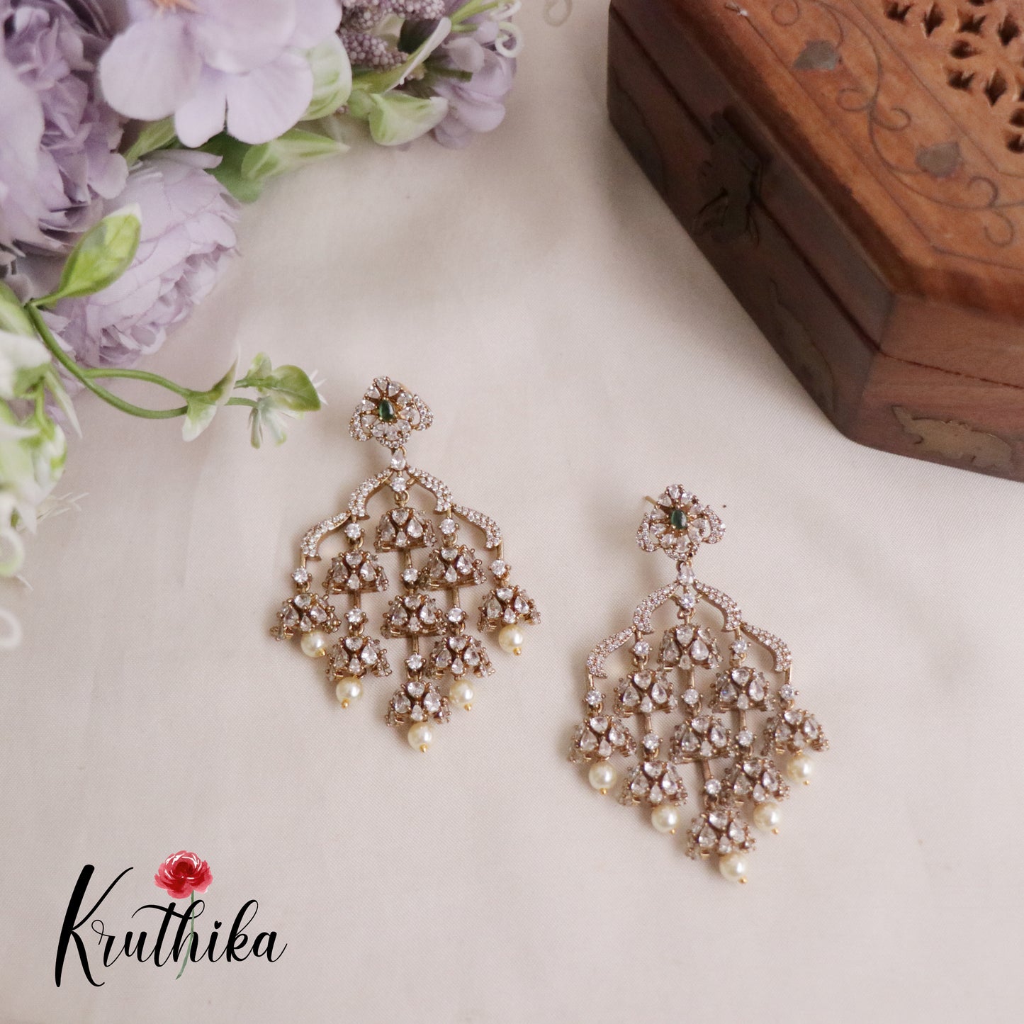 Beautiful Victorian AD Stone Chandelier Earrings E513 (Available in 6 Colours)