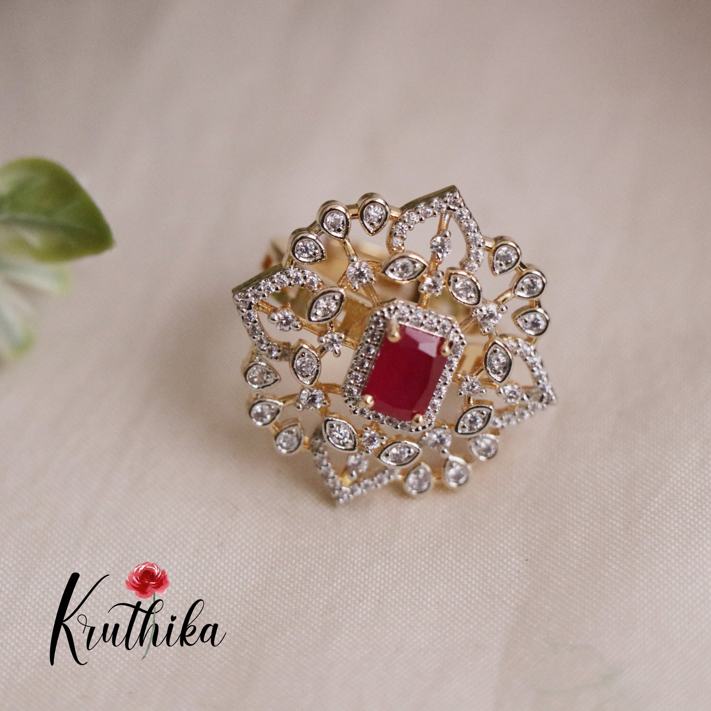 Beautiful CZ Sparking Floral Finger Ring R48 (Available in 3 Colours)
