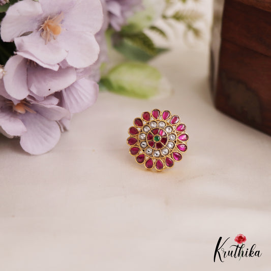Elegant Teardrop Floral Motifs Adjustable Finger Ring R54