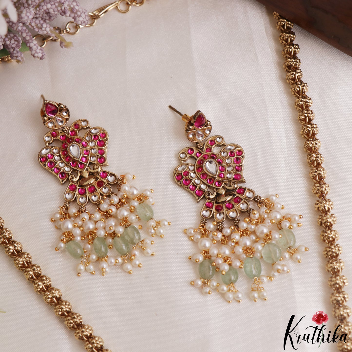 Gorgeous Jadau Gandaberunda Pendant Haaram With Pearl Bead Drops LH2160