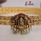 Beautiful Antique Jadau Lakshmi Hip Belt with Pastel Green Beads Drops V282