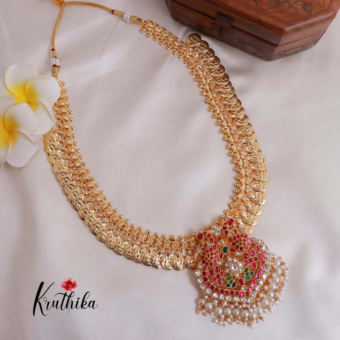 Premium Gold Finish Laxmi Coin Haaram With Jadau  Pendant LH1781