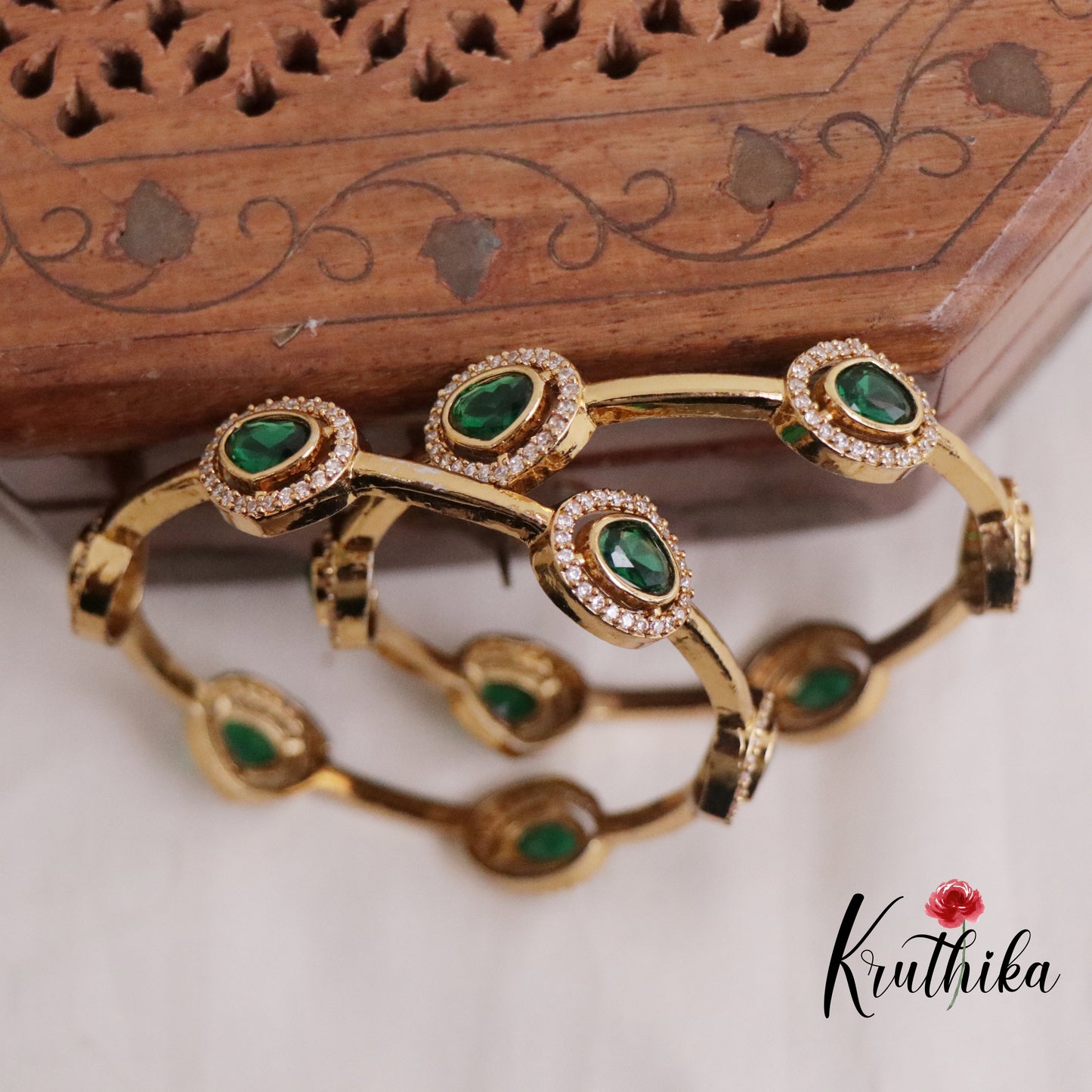 Trendy AD Victorian Bangles B234 (Set of 2 Bangles) (Available in 3 Colours)