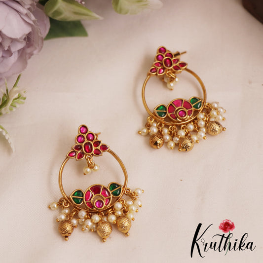 Elegant Teardrop Chandbali Earrings With Pearl And Bead Drops E1051 (Available In 2 Colors)