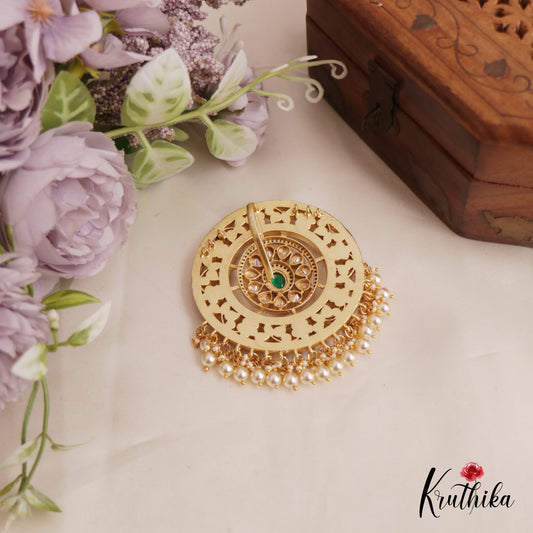 Premium Floral Jadau Pendant With Pearl And Bead Drops PS252