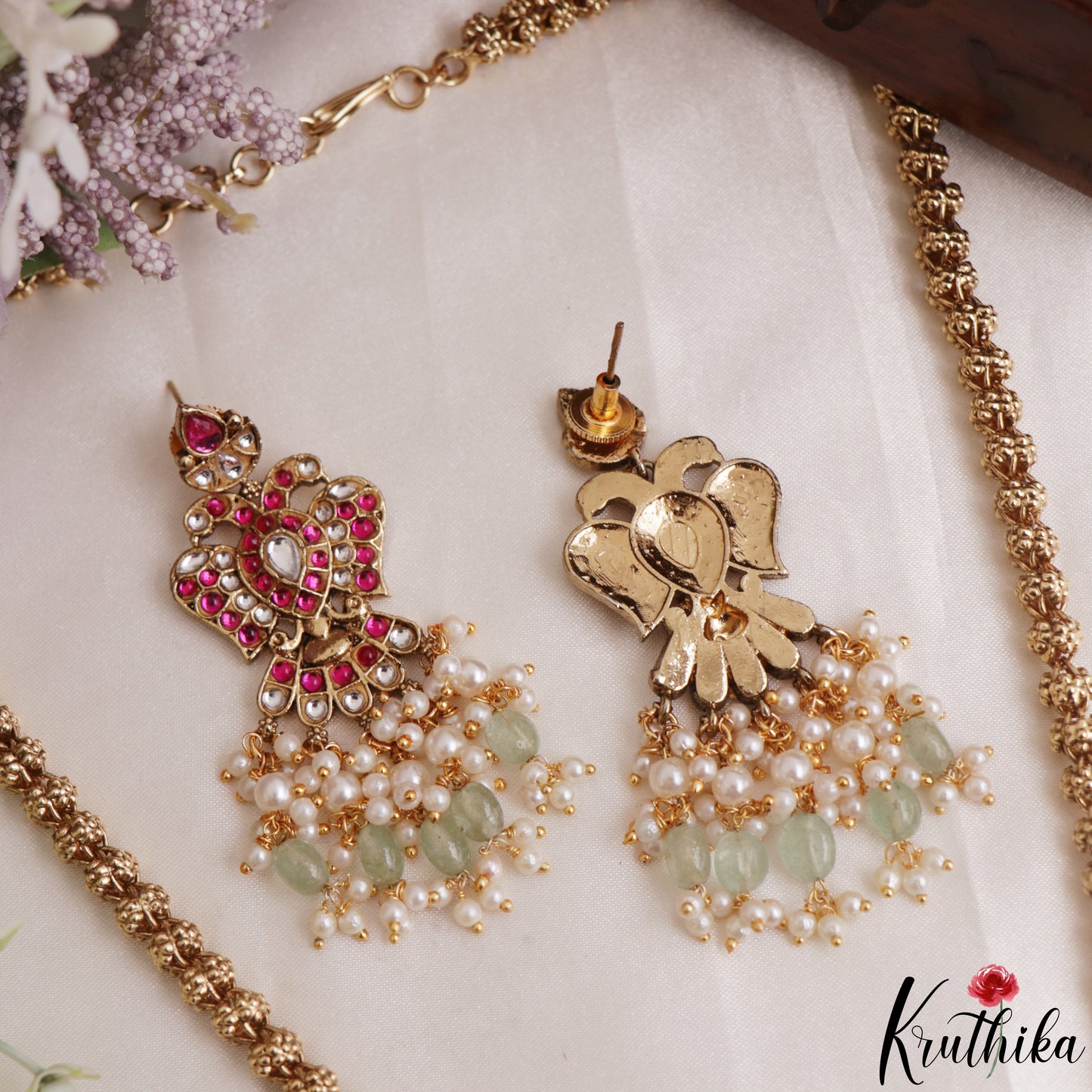 Gorgeous Jadau Gandaberunda Pendant Haaram With Pearl Bead Drops LH2160