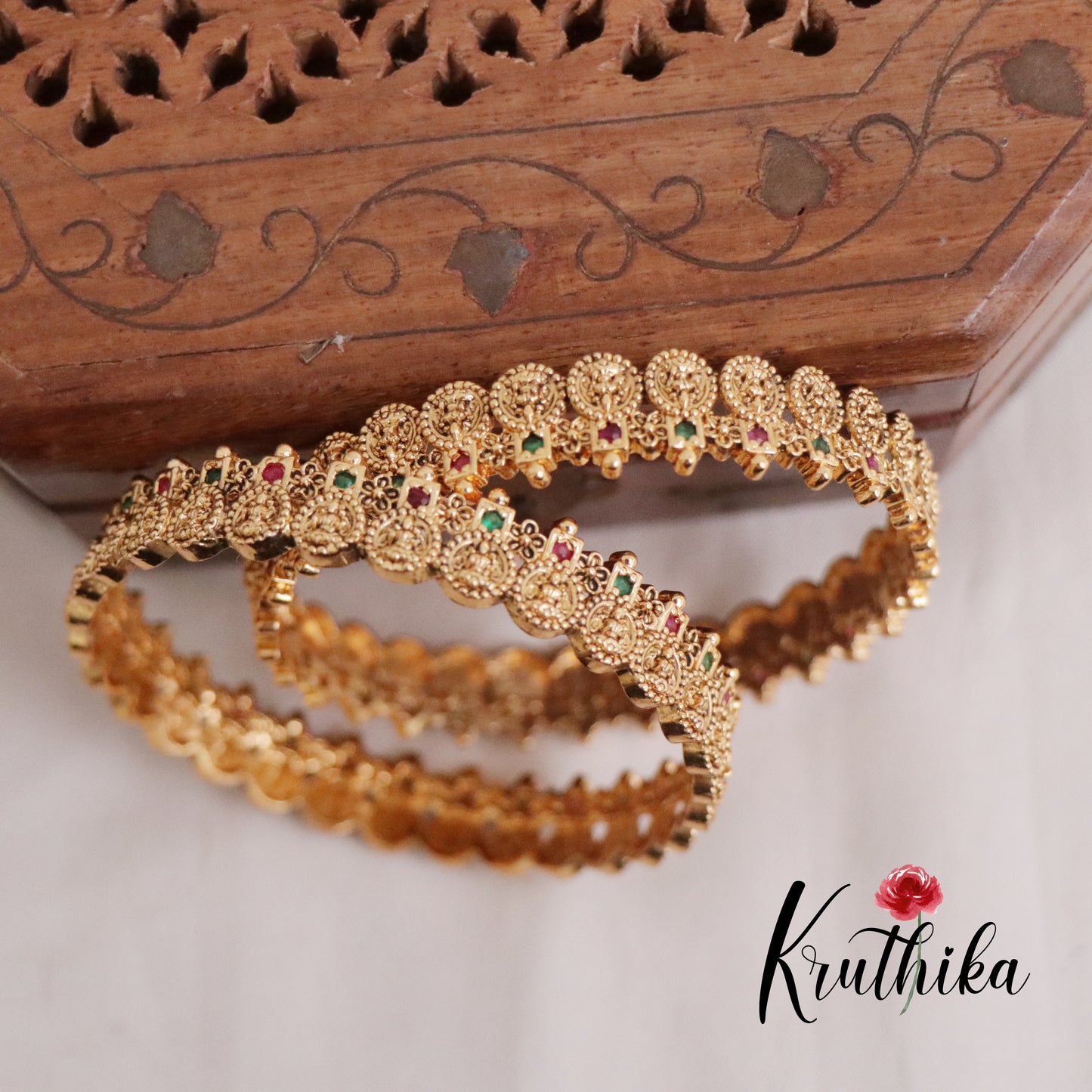 Trendy Antique Lakshmi Coin/Bottu Bangles B239 (Set of 2 Bangles)