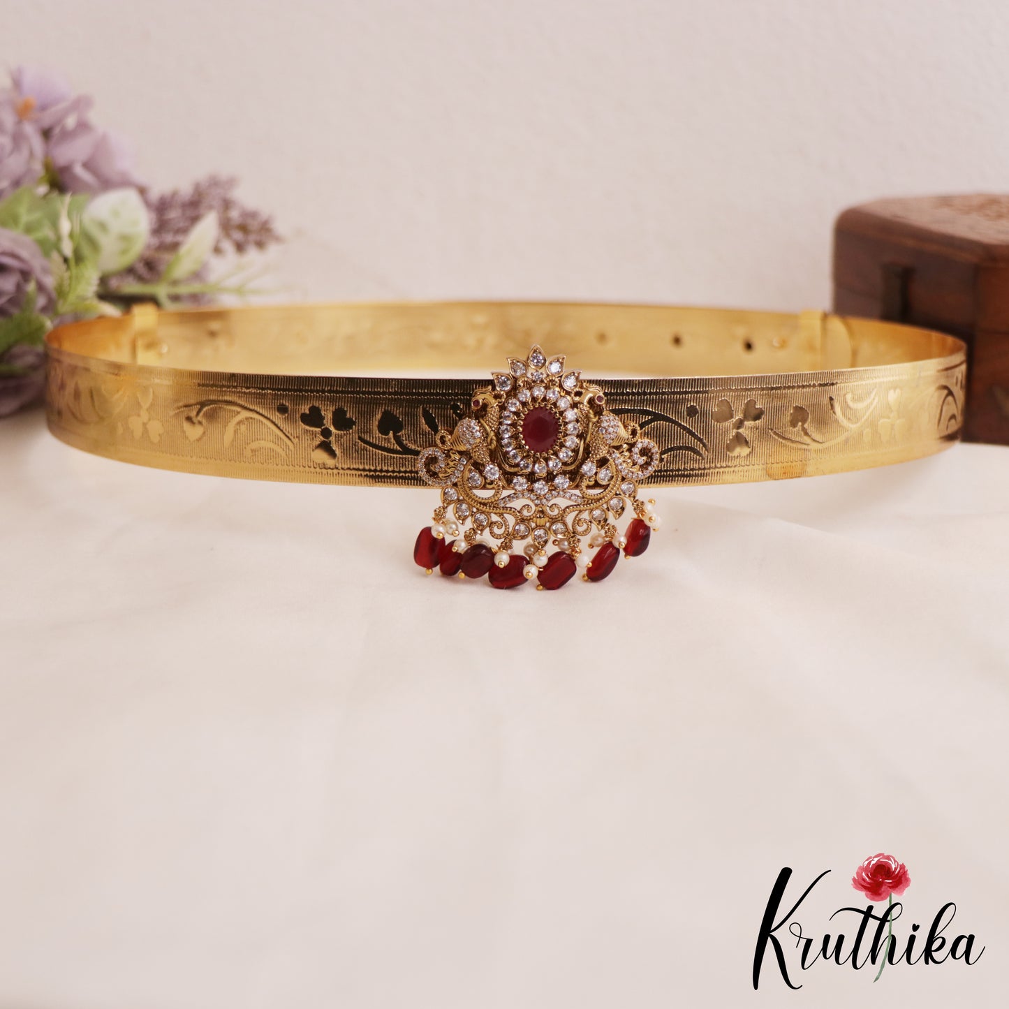 Elegant AD Peacock Motifs Hip Belt With Bead Drops V346 (Available In 4 Colors)
