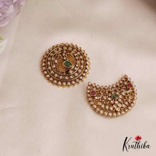 Sparkling AD Floral Peacock Chandra Surya Hair Ornaments J286