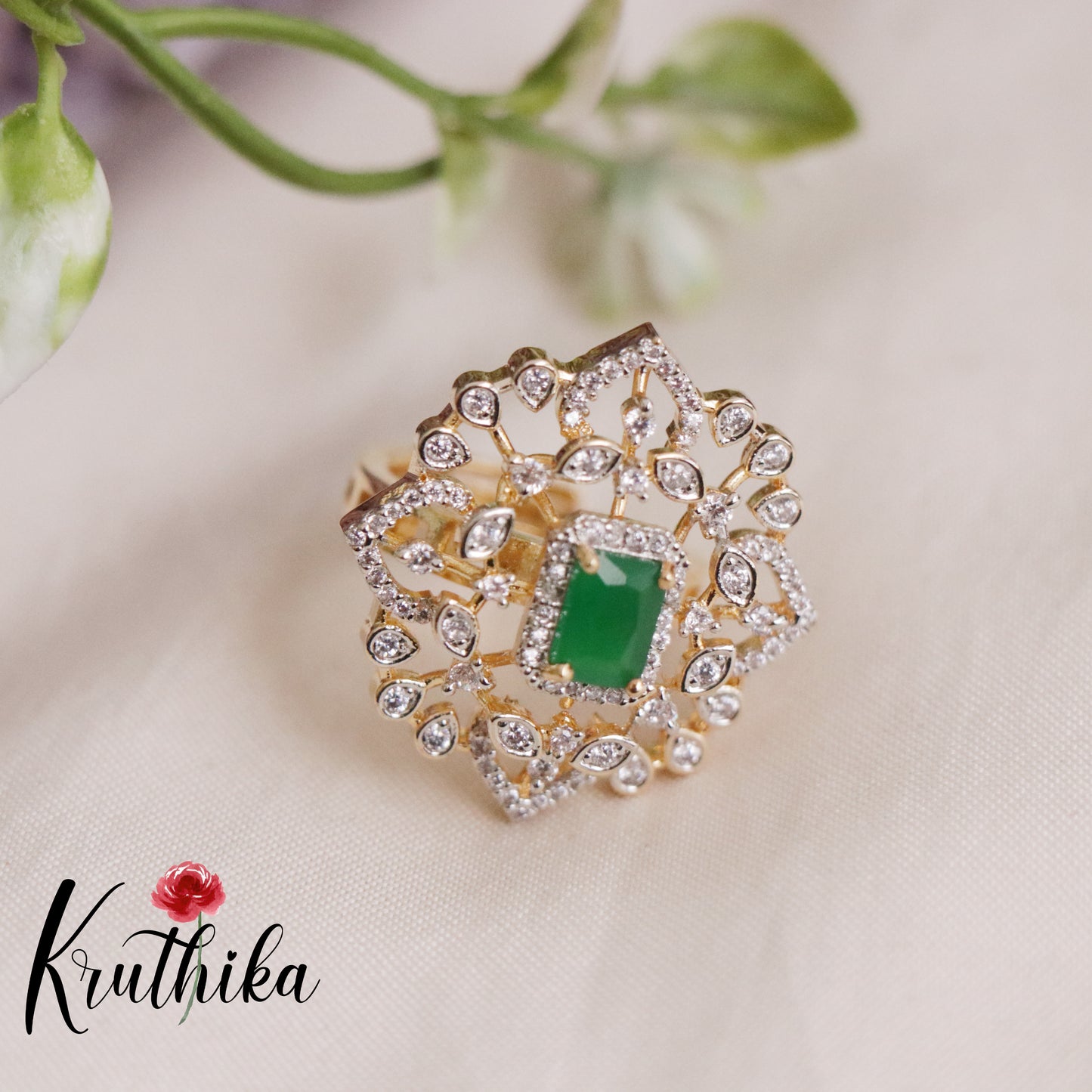 Beautiful CZ Sparking Floral Finger Ring R48 (Available in 3 Colours)