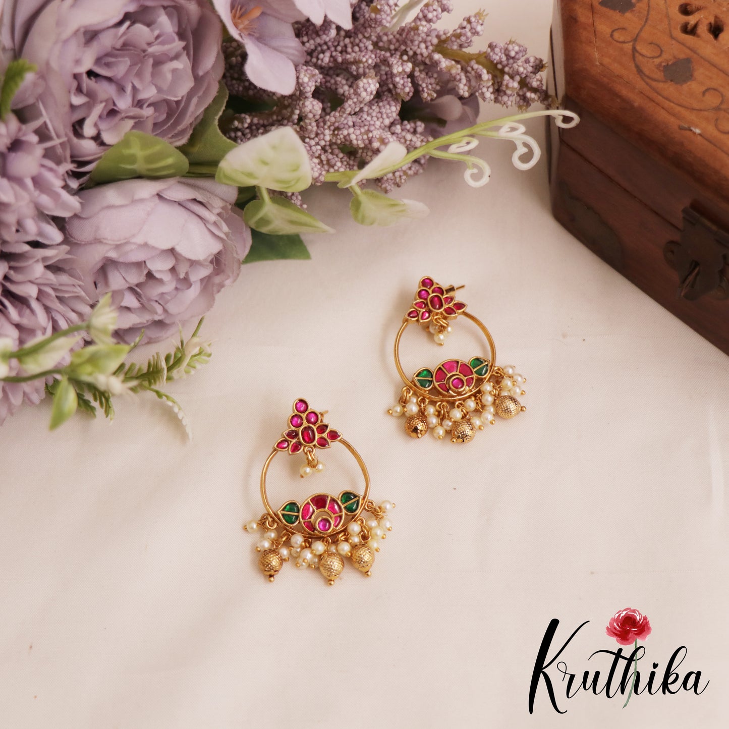 Elegant Teardrop Chandbali Earrings With Pearl And Bead Drops E1051 (Available In 2 Colors)