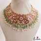 Stunning Floral Peacock Motifs Jadau Choker With Green Bead Drops NC3213