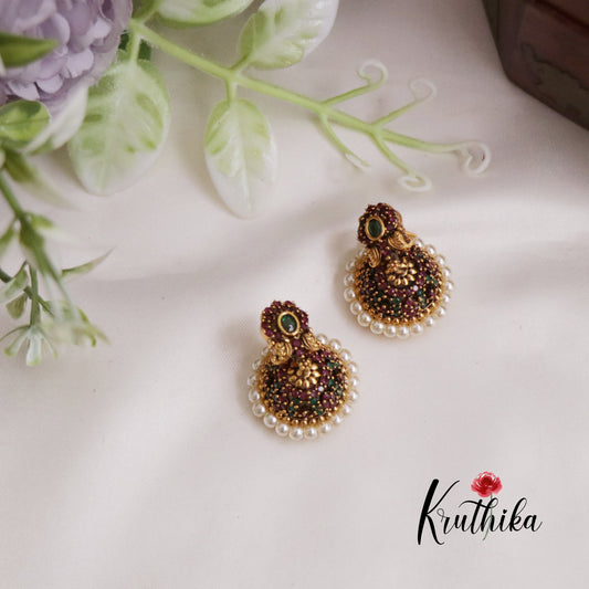 Beautiful Antique Ruby Pearl Dome Jhumkas E696 (Available in 2 Colors)