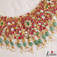 Stunning Floral Peacock Motifs Jadau Choker With Green Bead Drops NC3213