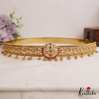 Premium Antique Peacock Motifs Kemp Hip Belt With Bead Drops V354 (Available In 4 Colors)