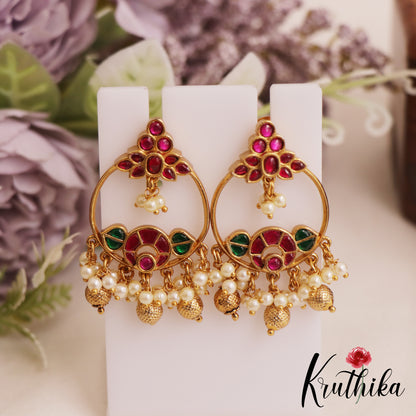 Elegant Teardrop Chandbali Earrings With Pearl And Bead Drops E1051 (Available In 2 Colors)