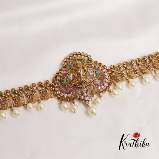 Classic Kemp Lakshmi Peacock Motifs Hip Chain with Pearl Drops V312
