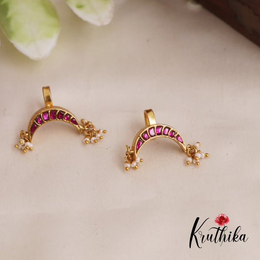 Simple Jadau Crescent Moon Earcuffs | Upper Earrings | Bugadi Earrings E821