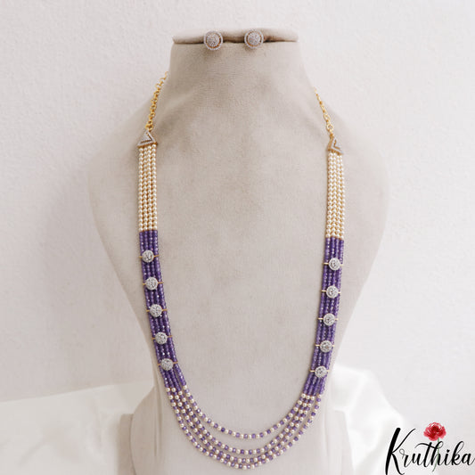 Sparkling Multi Layered Crystal & Pearl Haaram With Floral Accents LH2127 (Available In 7 Colors)