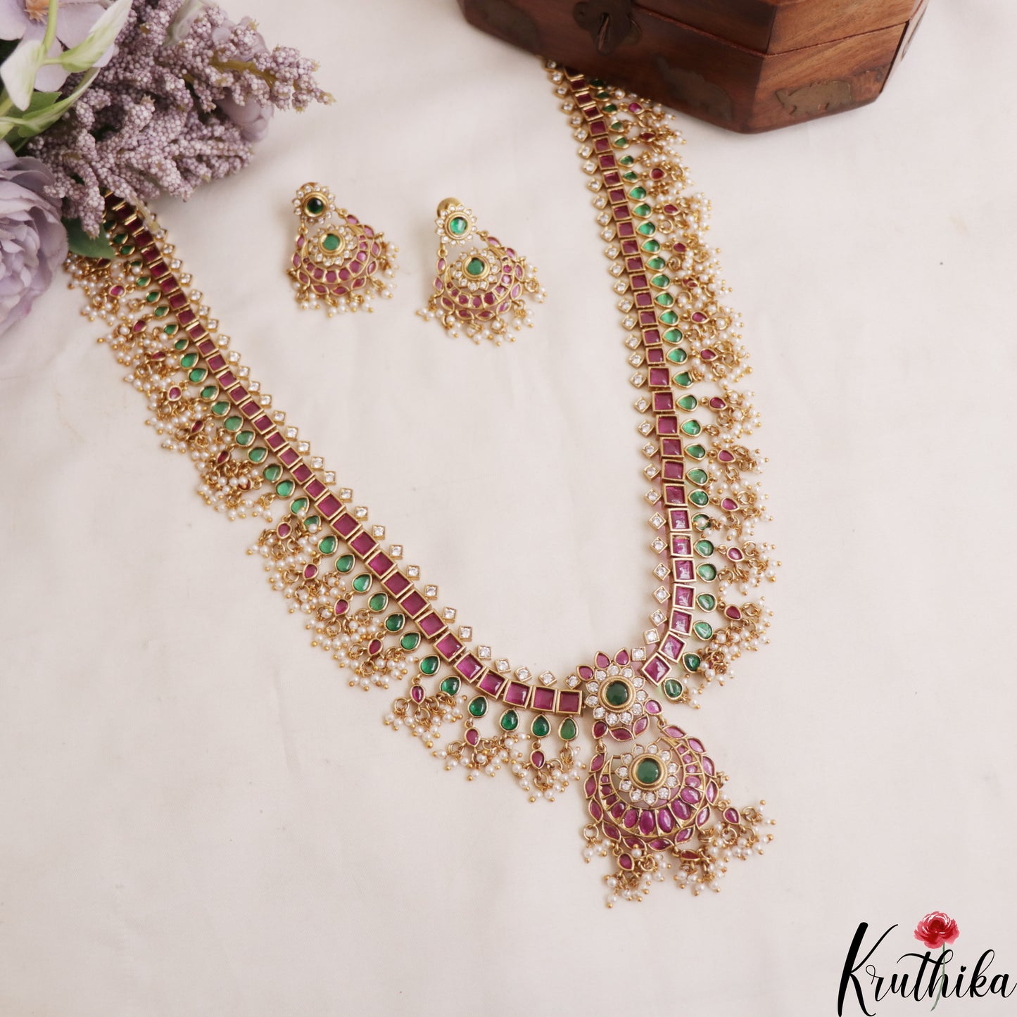 Premium Floral Square Motifs Jadau Guttapoosalu Haaram LH2103